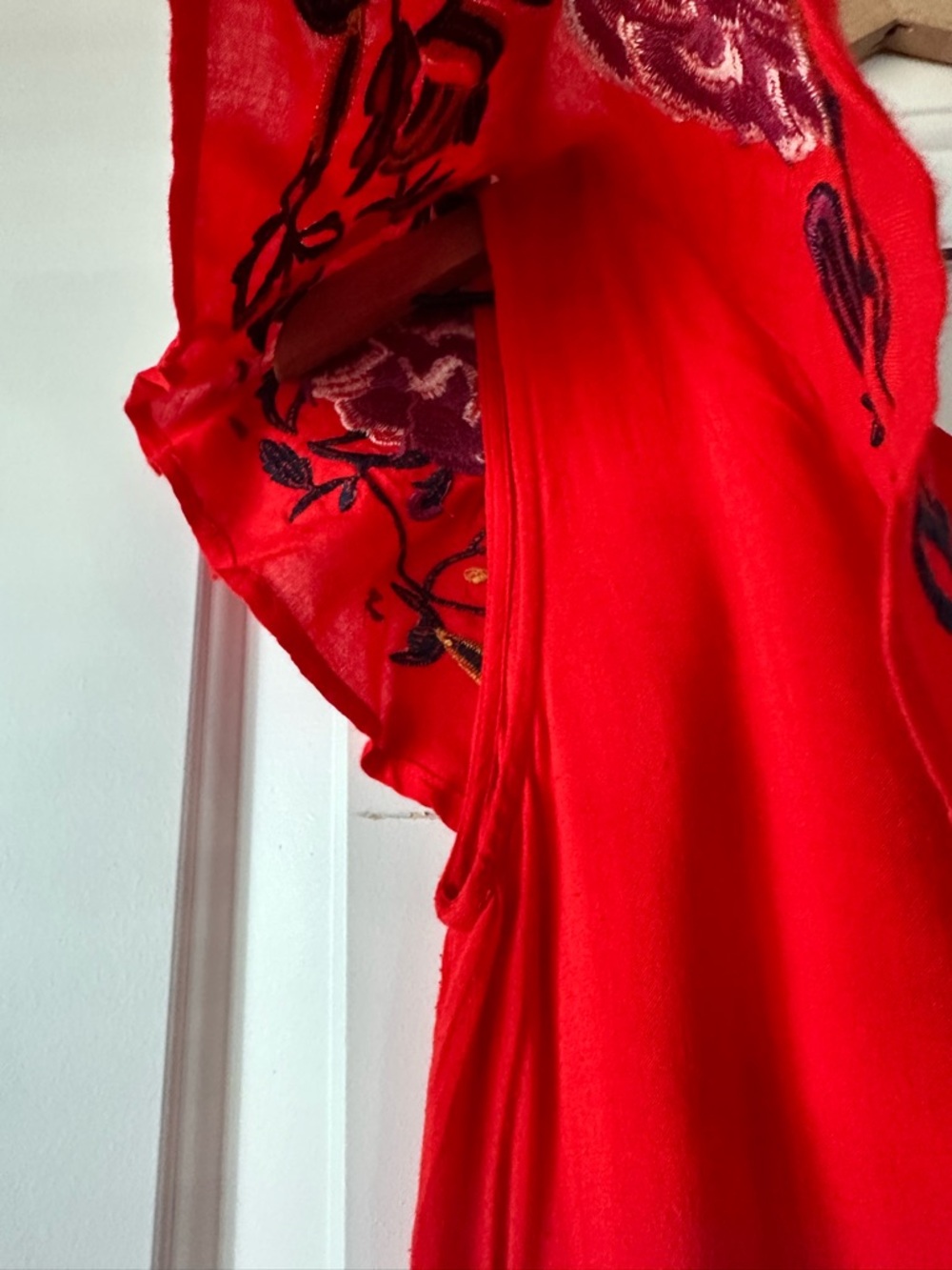 entro One Shoulder Embroidered Ruffle Red Top - Picture 3 of 5